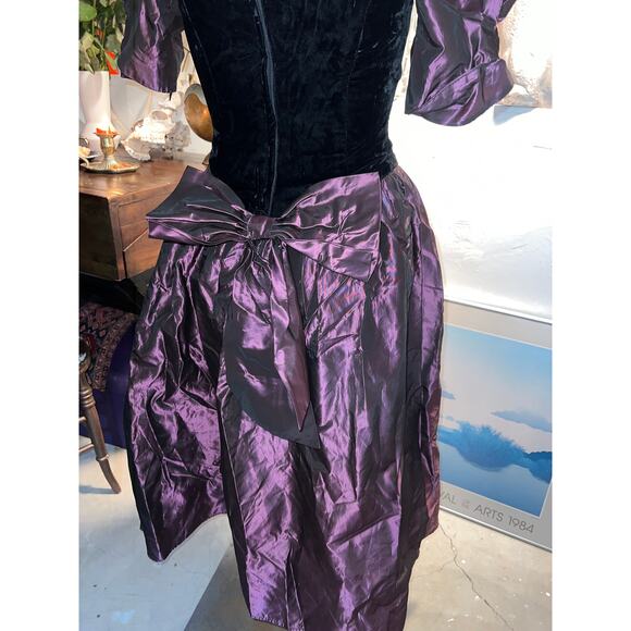 Vintage Purple Black Dress, 80s Bow Prom Punk Goth Gothic Formal Party, Holiday - Picture 5 of 8